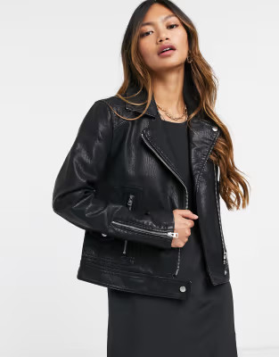 Topshop faux leather biker jacket in black | ASOS (Global)