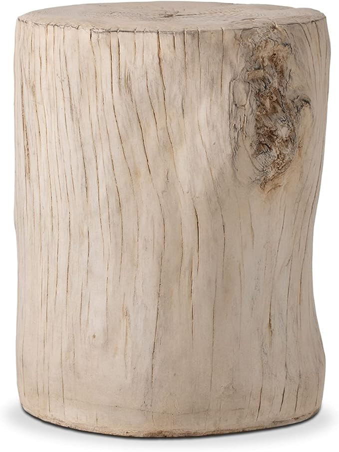 COSIEST Outdoor Antique Beige Side Table Faux Wood, Hand-Painted Wood Stump Stool, Ottomans, Plan... | Amazon (US)