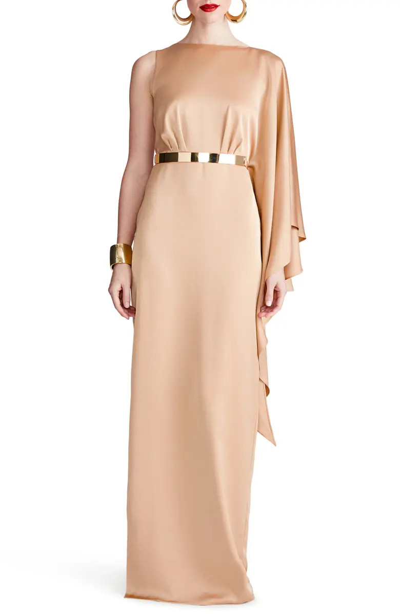 HALSTON Rhiannon Belted Satin Column Gown | Nordstrom | Nordstrom