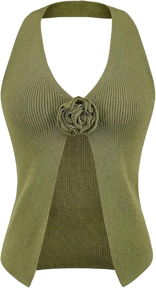 GORGLITTER Women's Crochet Halter Tops Boho 3D Floral Knit Tank Top Sleeveless Cute Summer Vacati... | Amazon (US)