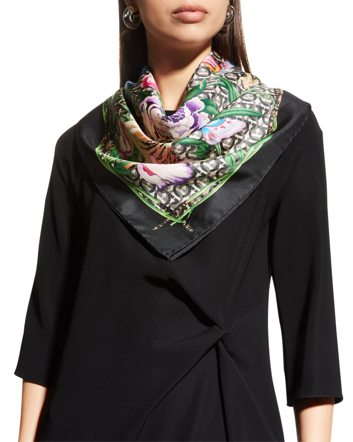 Ramage Gancini Floral Silk Scarf | Neiman Marcus