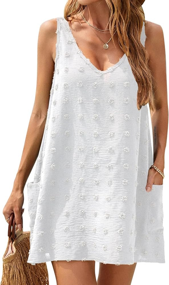 Blooming Jelly Womens Casual Sun Summer Dresses Swiss Polka Dot Beach Cover Up V Neck Tank Dress ... | Amazon (US)