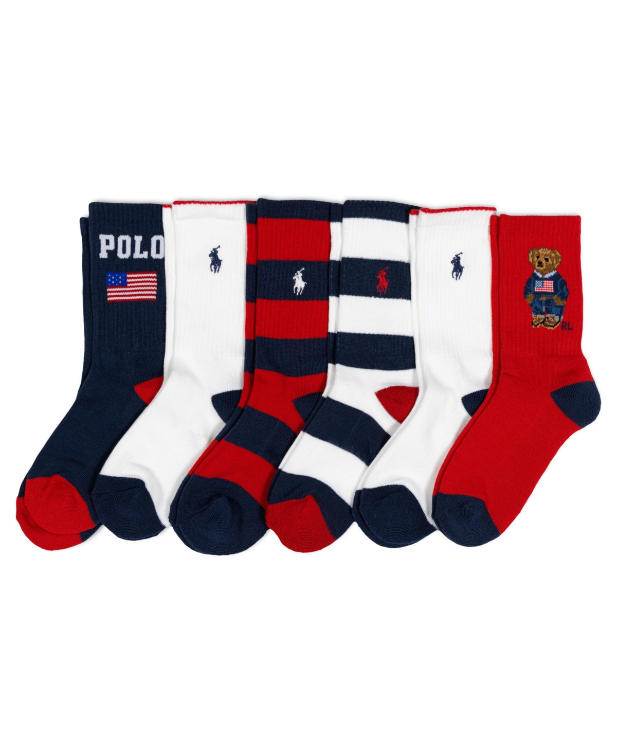 Polo Ralph Lauren Boy's Americana Bear Crew 6Pk Socks - Assorted | Macy's
