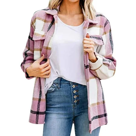 Futezty Flannel Shirts for Women Plaid Jackets Long Sleeve Shackets Womens Button Down Coats Blouses | Walmart (US)