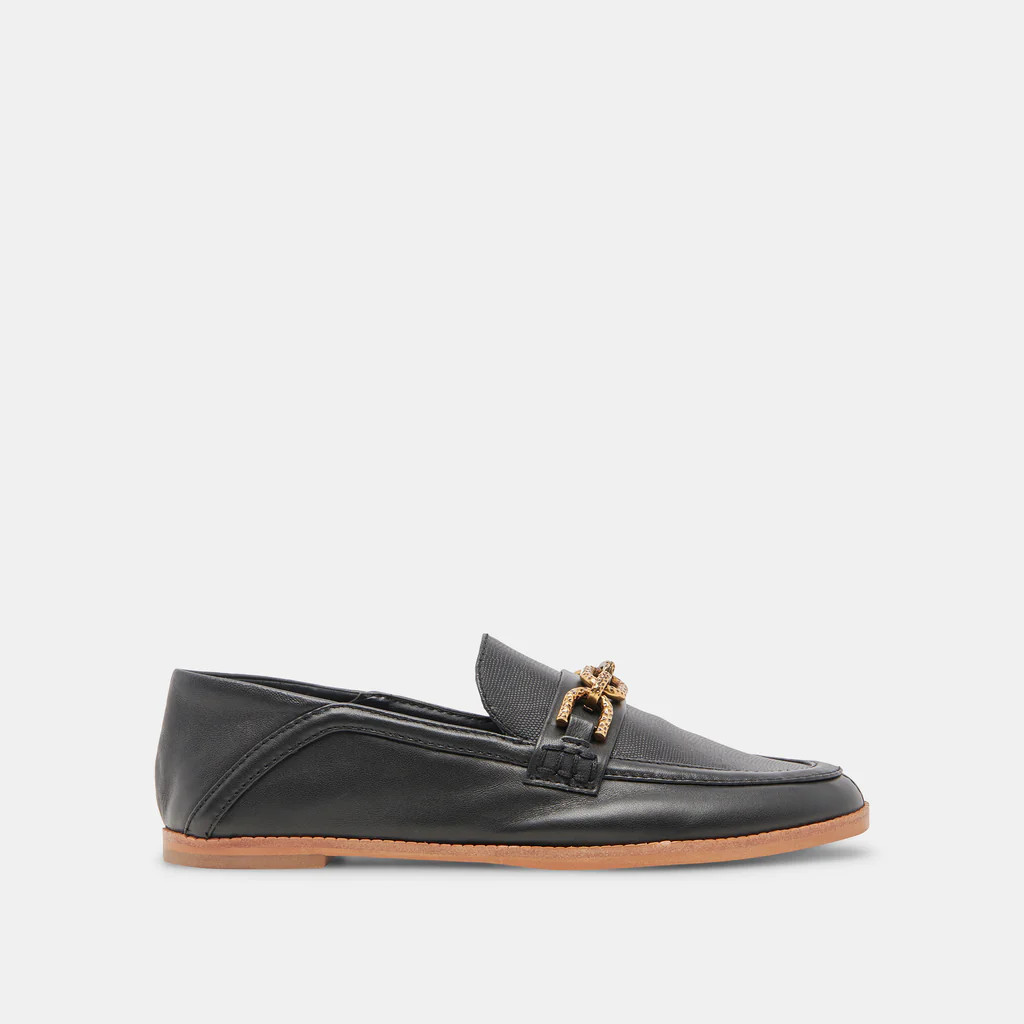 REIGN FLATS BLACK LEATHER | DolceVita.com