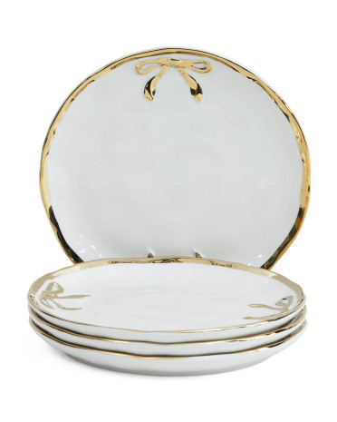 Set Of 4 Hand Painted Bow Side Plates | TJ Maxx