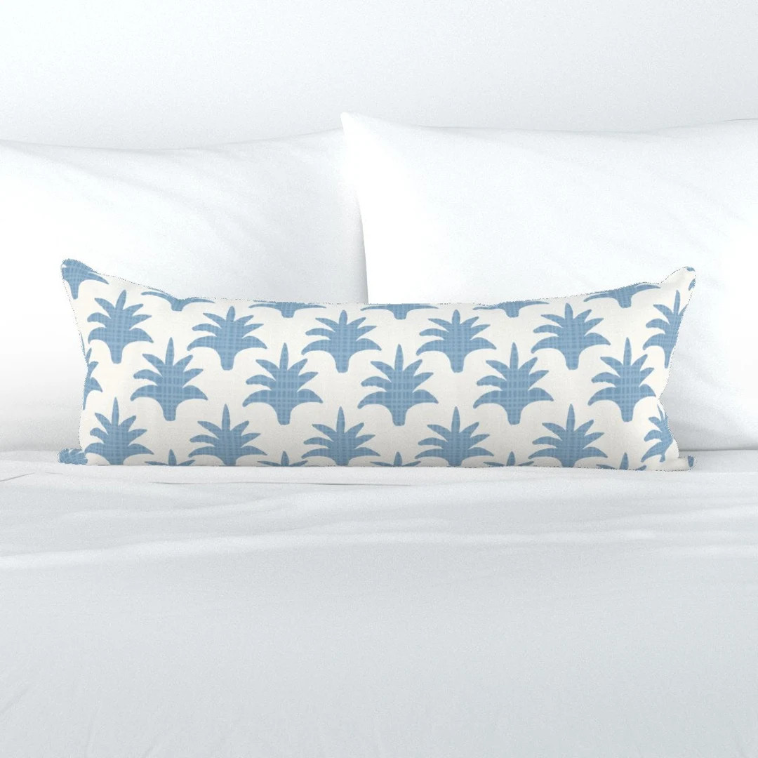 French Blue Palm XL Lumbar Pillow Botanical by Danika_herrick Woven Look Blue Cream Extra Large R... | Etsy (US)
