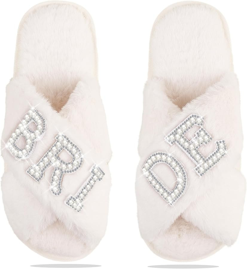 Bride Slippers for Wedding Day, Bride To Be Bridal Shower Gift for Women Bridesmaids, Personalize... | Amazon (US)