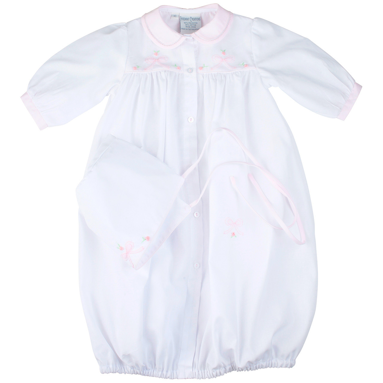 Embroidered Bow Take Me Home Gown with Bonnet | Feltman Brothers