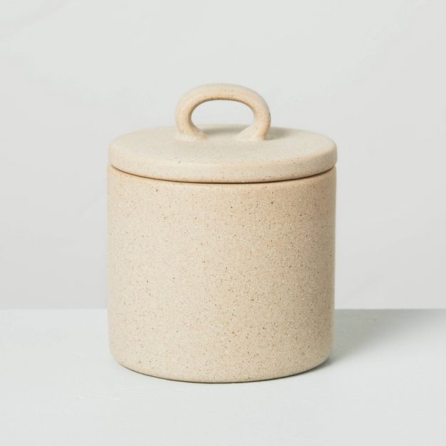 Small 3.75&#34; Sandy Textured Ceramic Bath Canister Natural - Hearth &#38; Hand&#8482; with Magn... | Target