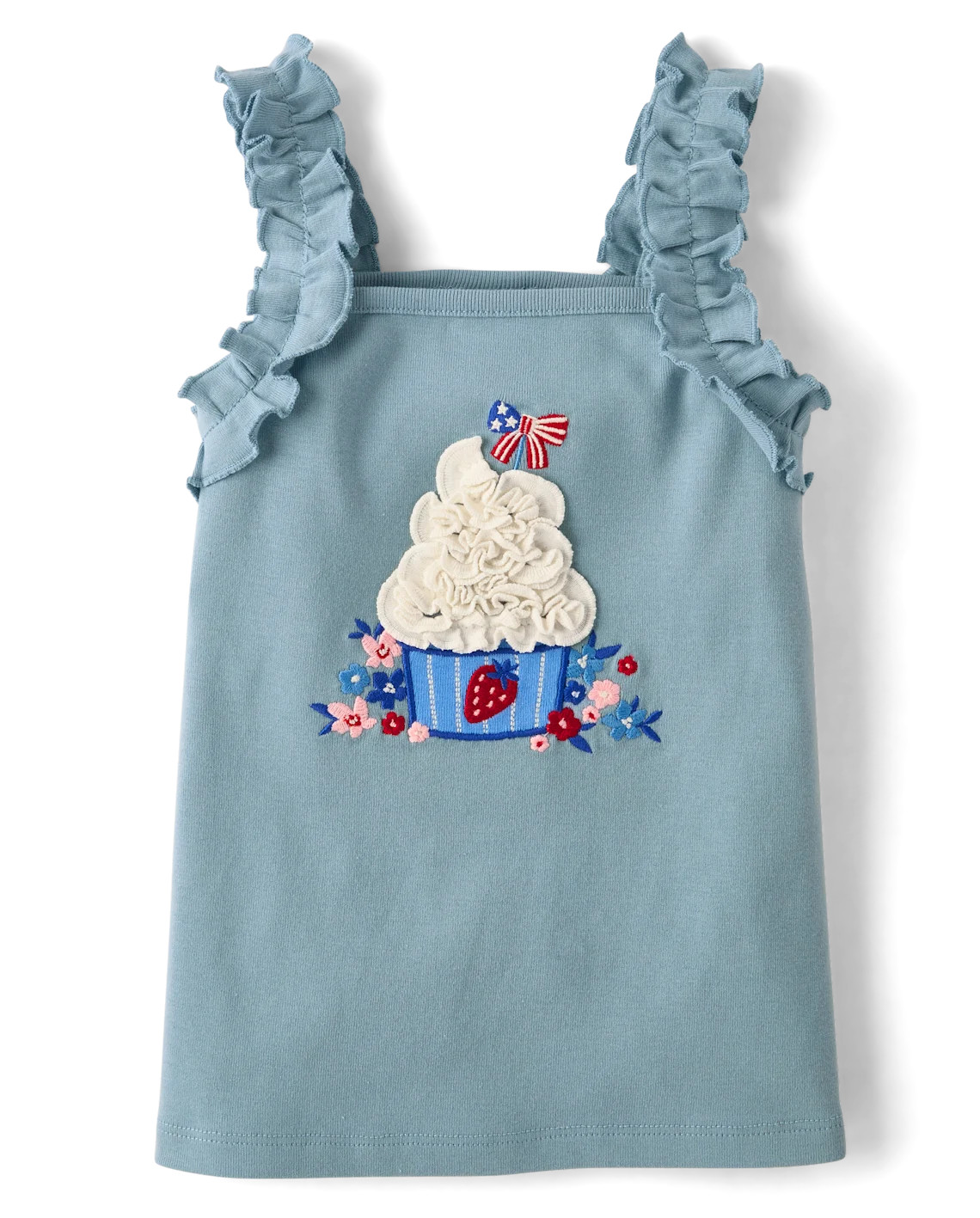 Girls Sleeveless Embroidered Cupcake Ruffle Tank Top - Nantucket Charm - BLUE | Gymboree | Gymboree