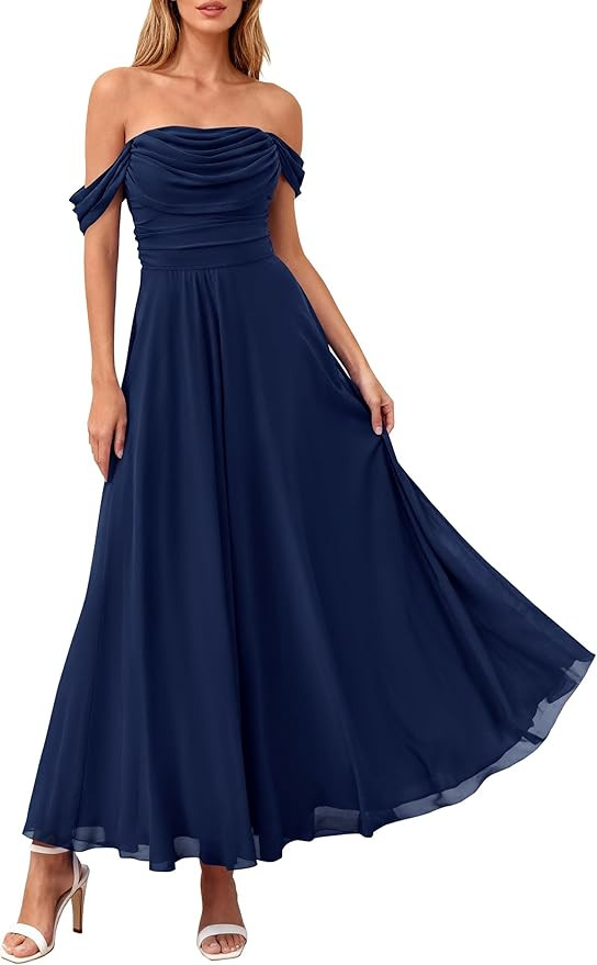PRETTYGARDEN Womens Off Shoulder Maxi Summer Dresses 2026 Elegant Mesh Aline Swing Ruched Flowy C... | Amazon (US)
