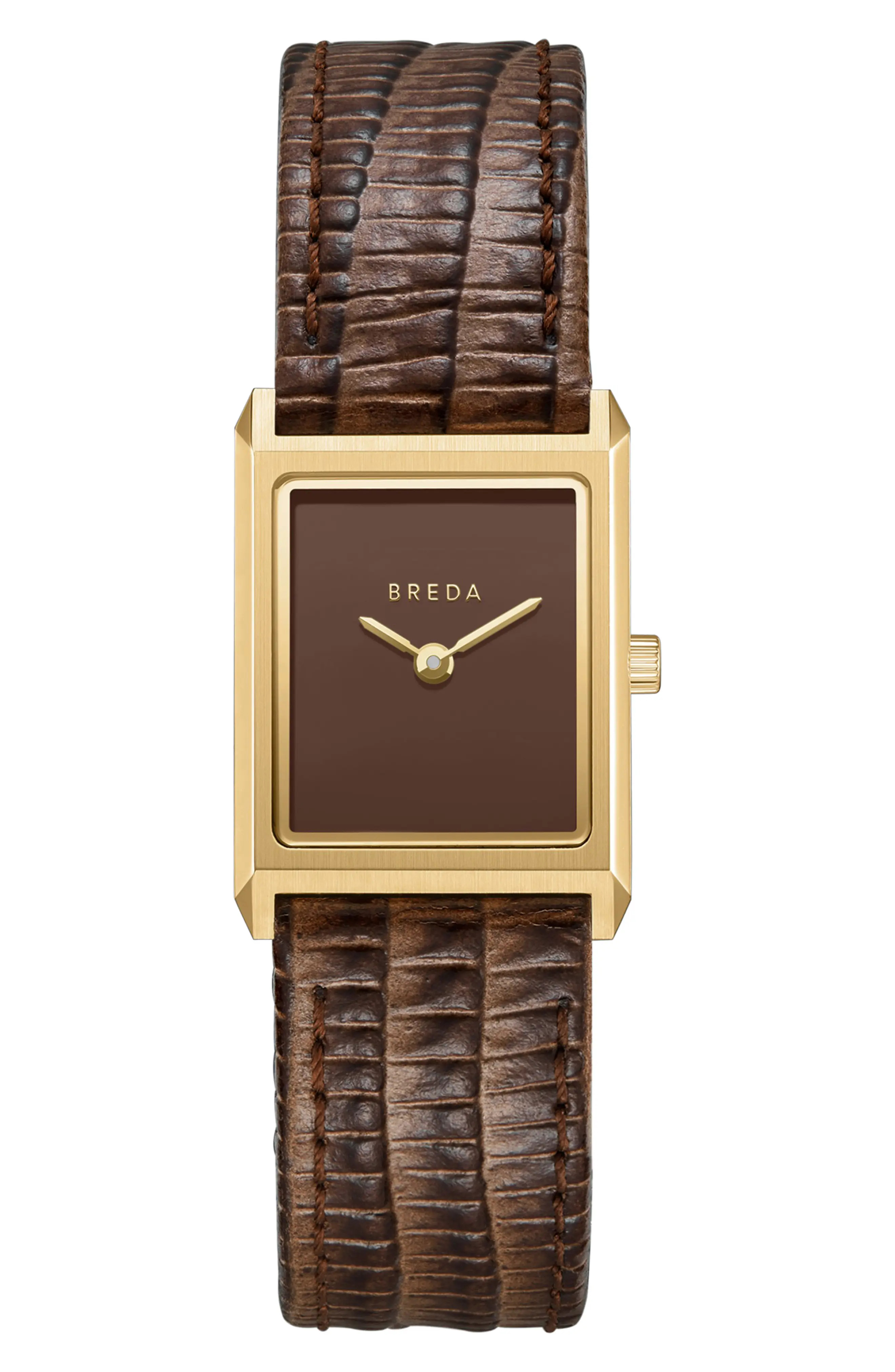 BREDA Small Leather Strap Two-Tone Tank Watch, 20mm x 26mm in Gold at Nordstrom | Nordstrom