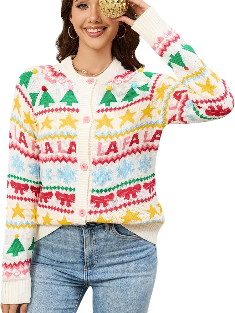 LUBOT 2025 Open Front Chunky Cardigans Ugly Christmas Sweaters for Women Cute Fuzzy Funny Wintert... | Amazon (US)
