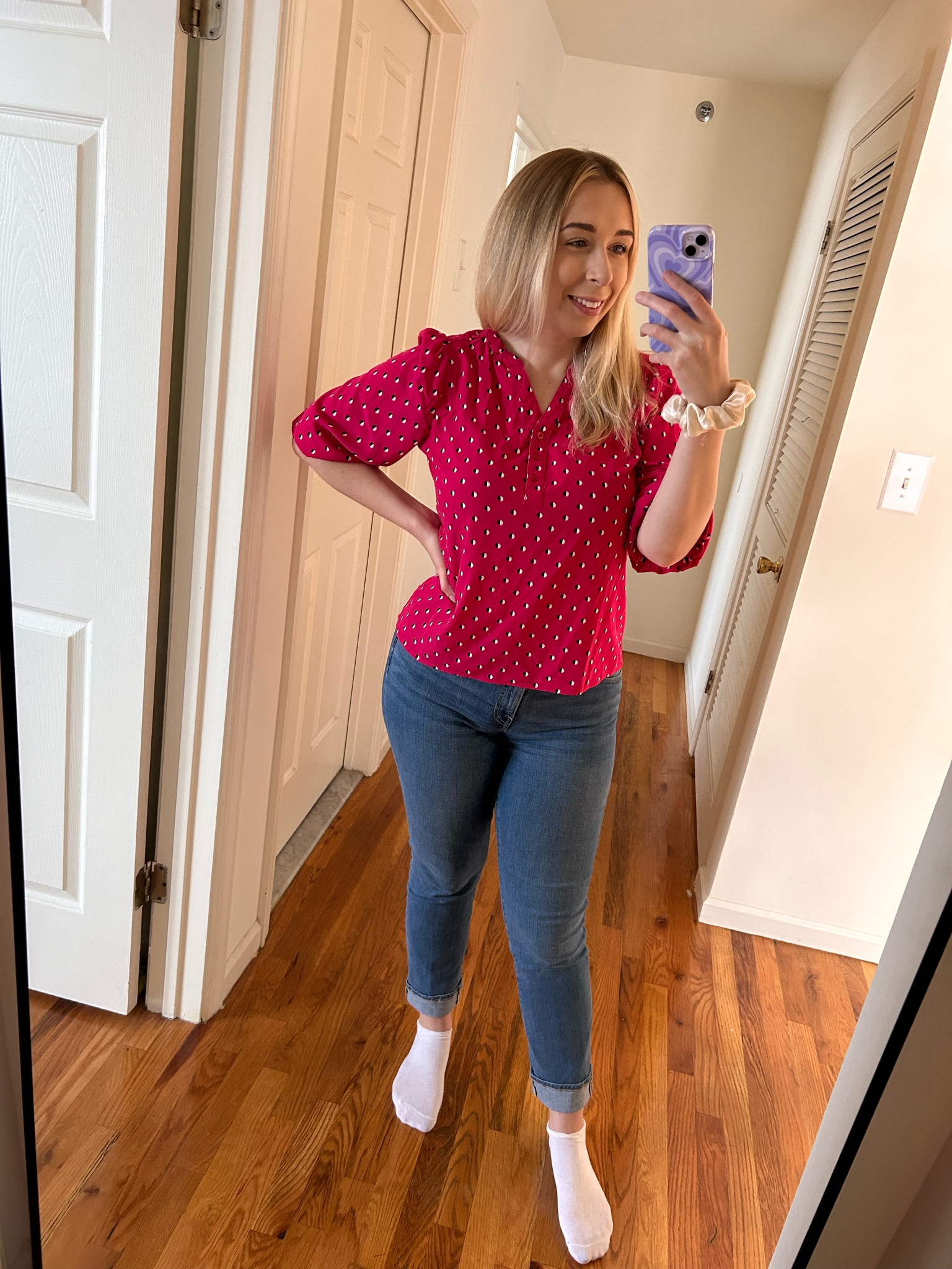 Another work outfit 
Pink top with cropped jeans 

#LTKU #LTKMidsize #LTKWorkwear