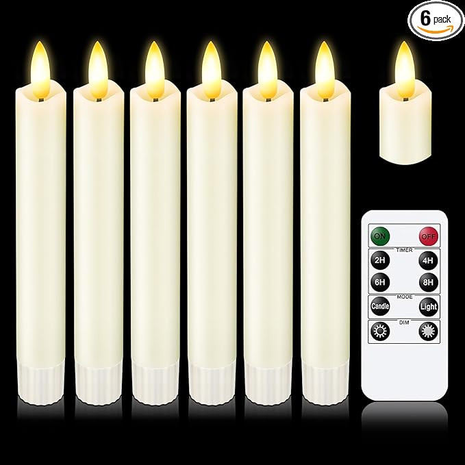 KSWING Upgraded Real Wax Short LED Flameless Taper Candles with Remote, 6 PCS White Candlesticks ... | Amazon (US)