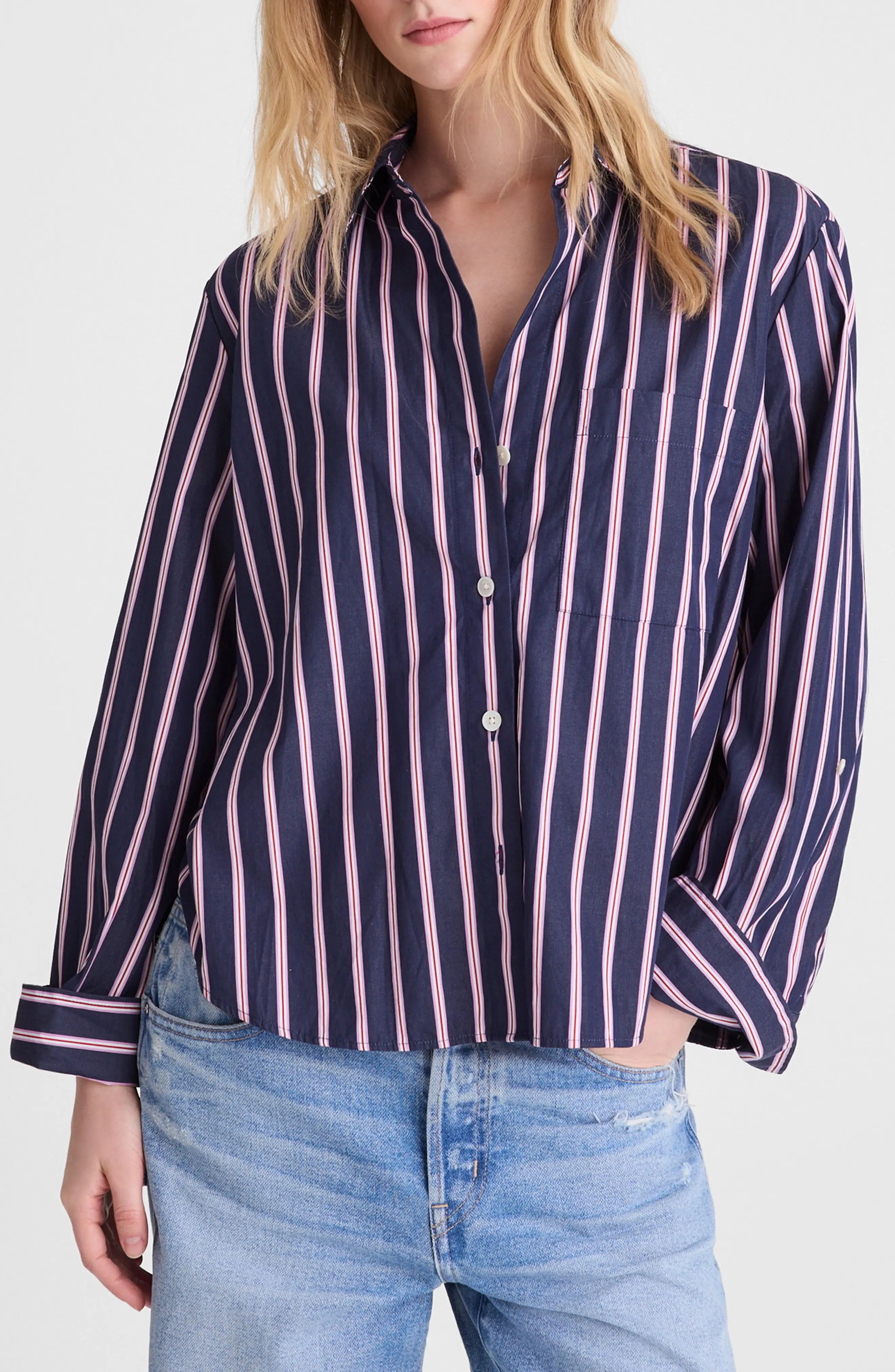 Madewell The Signature Cotton Poplin Y-Neck Shirt in Classic Indigo at Nordstrom, Size Xx-Small | Nordstrom