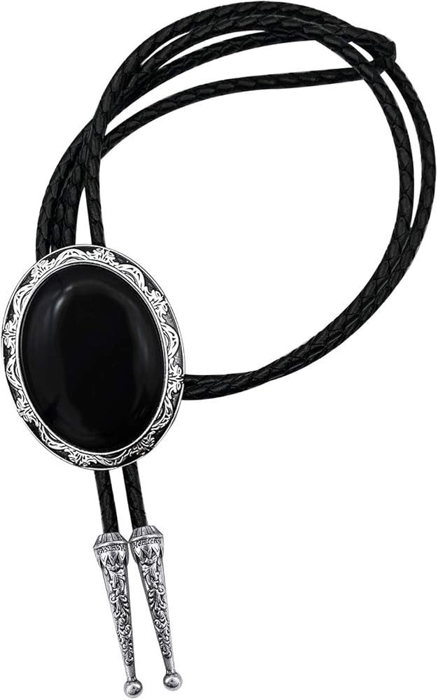YOQUCOL Vintage American Western Cowboy Black Stone Bolo Tie Genunie Leather Necklace For Men Wom... | Amazon (US)