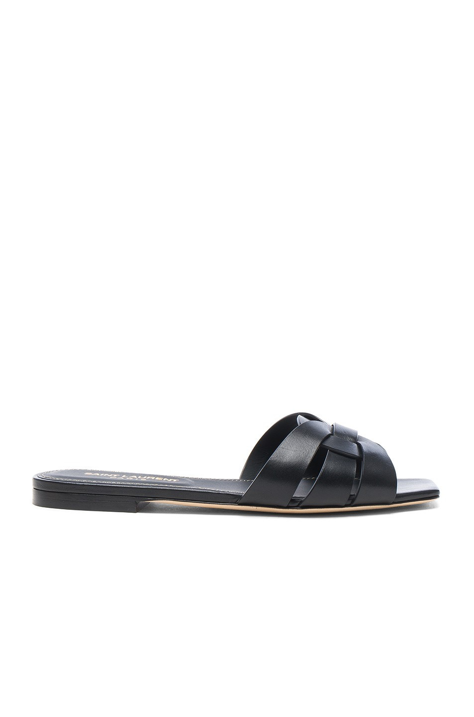 Saint Laurent Tribute Flat Sandals in Black | FWRD 