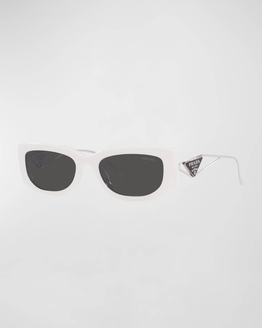Prada Triangle Logo Rectangle Acetate & Metal Sunglasses | Neiman Marcus