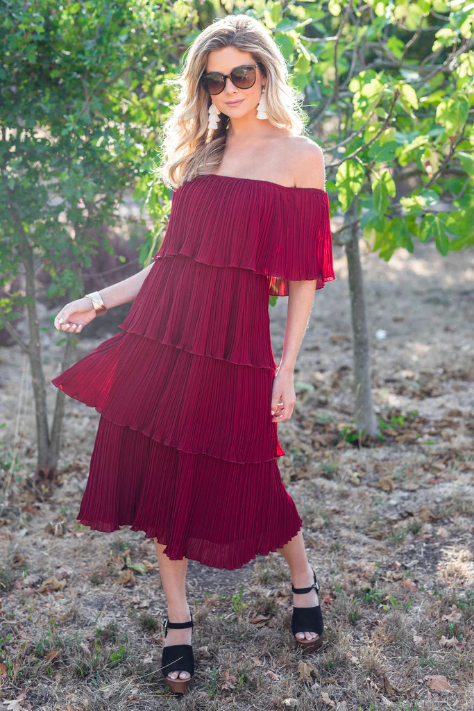 Got The Best Of Me Burgundy Red Off The Shoulder Midi Dress | The Mint Julep Boutique
