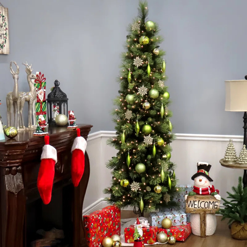 Carolina Pine Slim Tree with Clear Lights | Wayfair North America