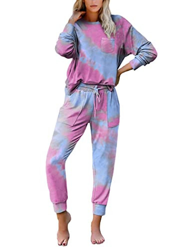 Bofell Tie Dye Two Piece Outfits for Women Fashion Matching Pajamas Sets Winter L | Amazon (US)