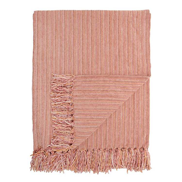 Blush Tonal Ribbed Chenille Throw | Kirklands