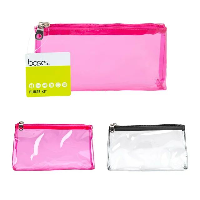 Basics Zippered Travel Makeup & Accessory Rectangle Carrying Clutch in Transparent Pink or Black ... | Walmart (US)