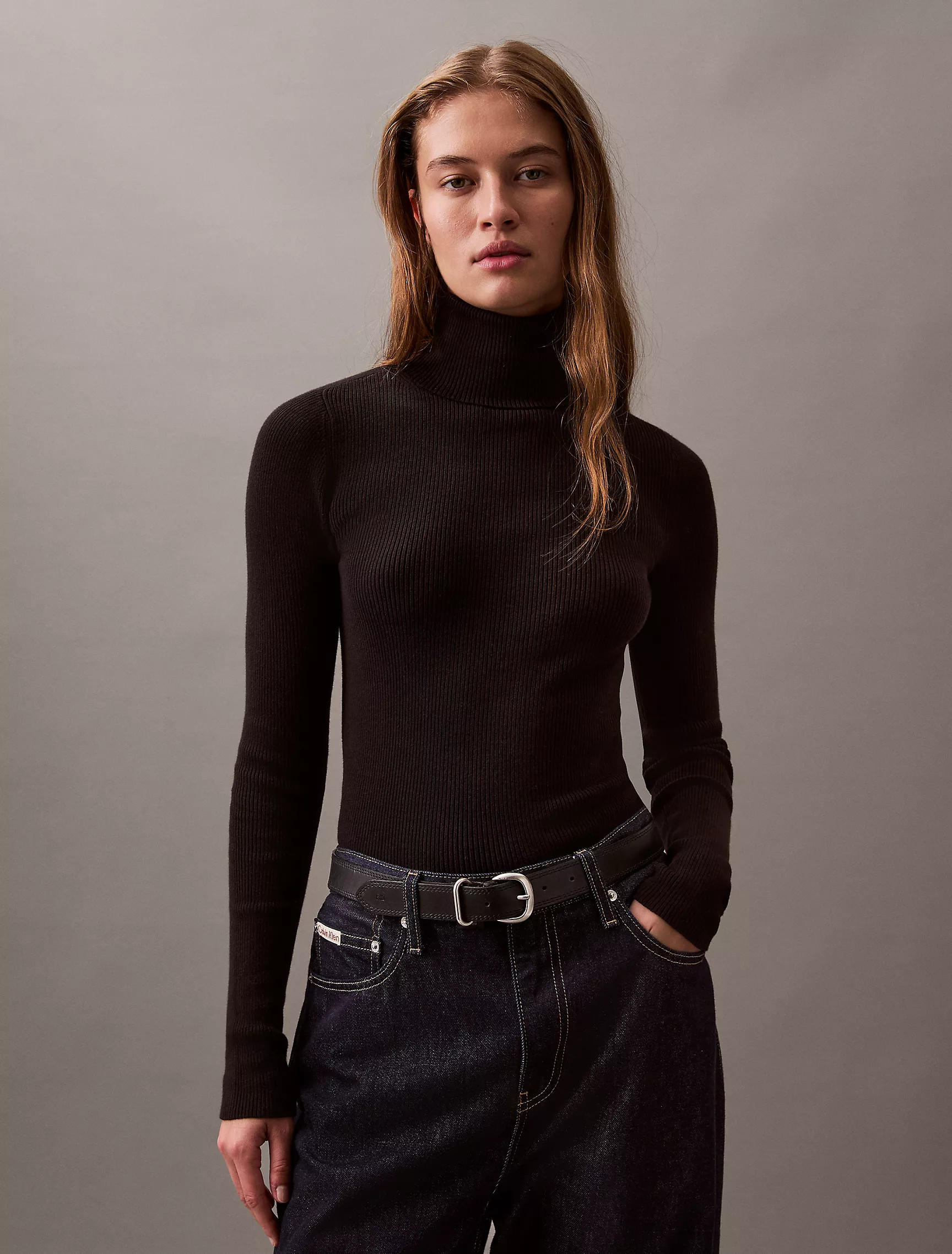 Smooth Cotton Rib Slim Turtleneck Sweater | Calvin Klein | Calvin Klein (US)