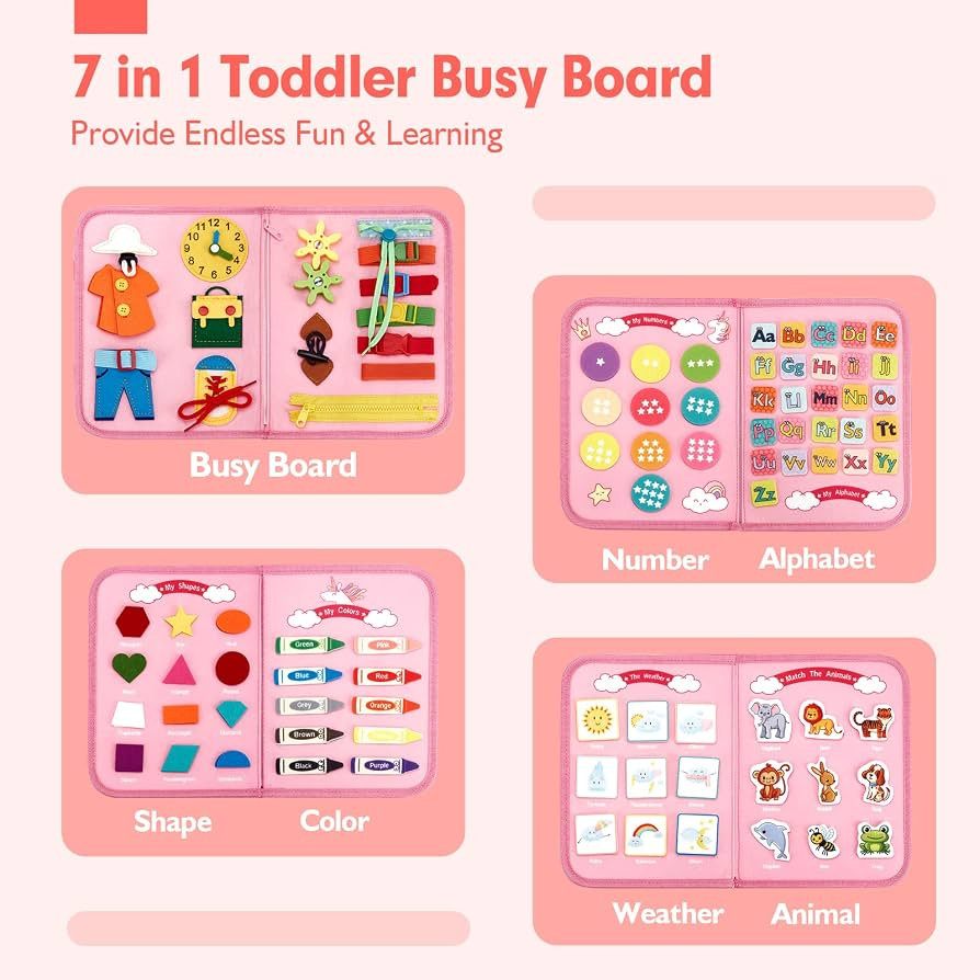 Busy Board - Montessori Toys for 2 Year Old Girl Bithday Gift - 7 in 1 Preschool Learning Activit... | Amazon (US)