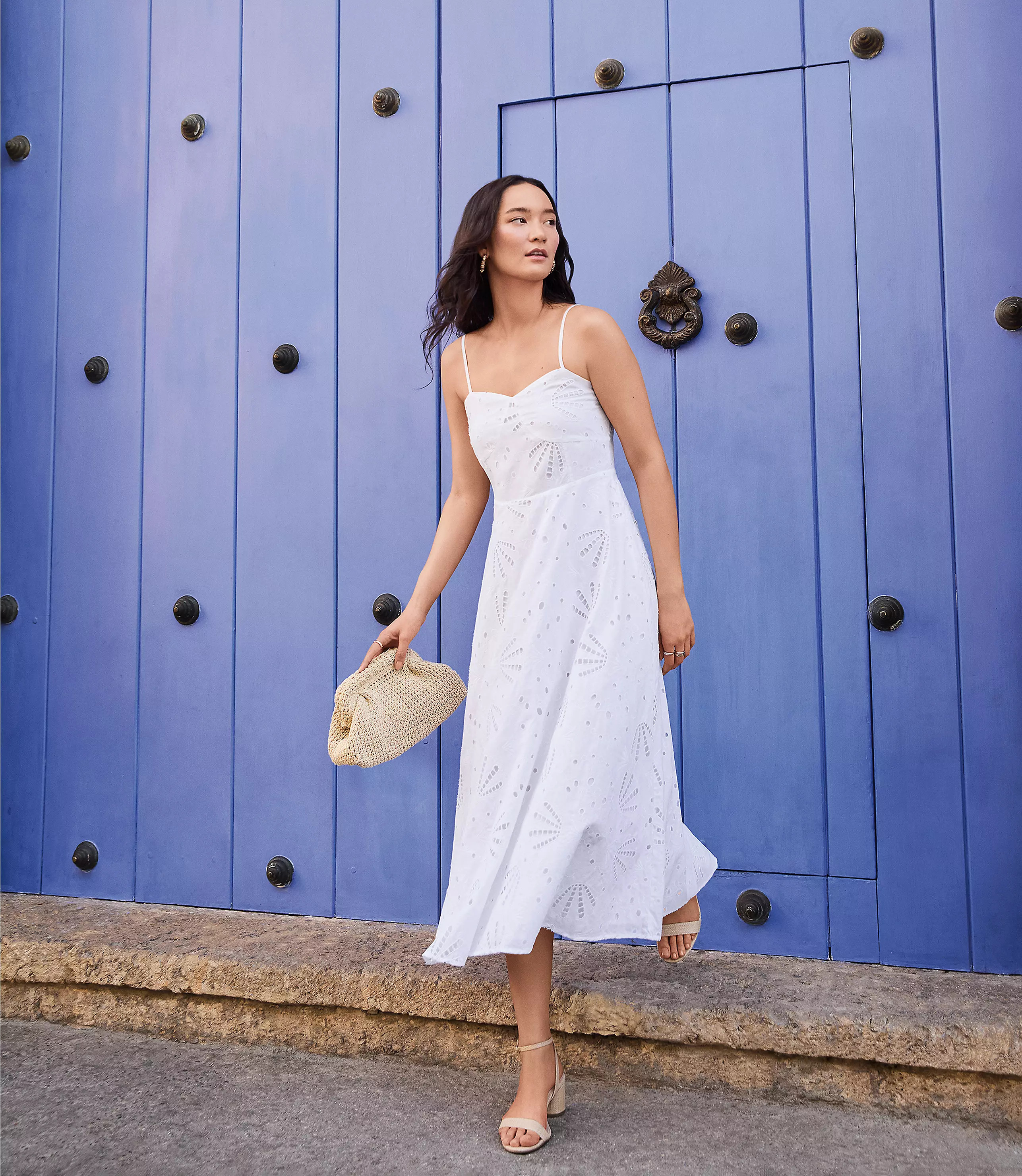 Shell Eyelet Sweetheart Midi Dress | LOFT