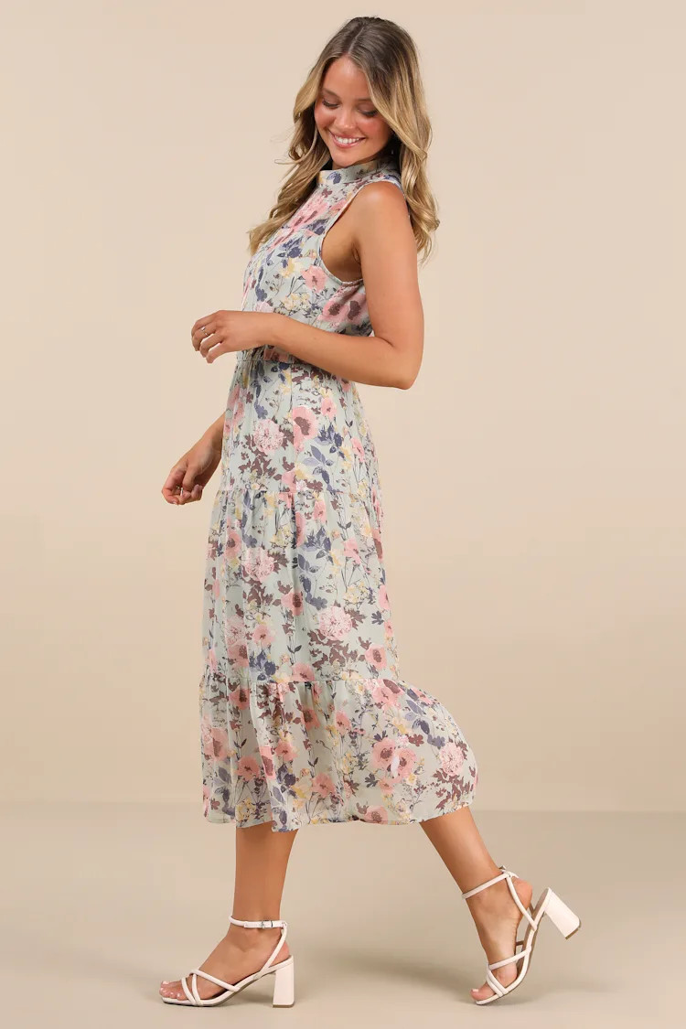 In My Dreams Sage Floral Print Midi Dress | Lulus