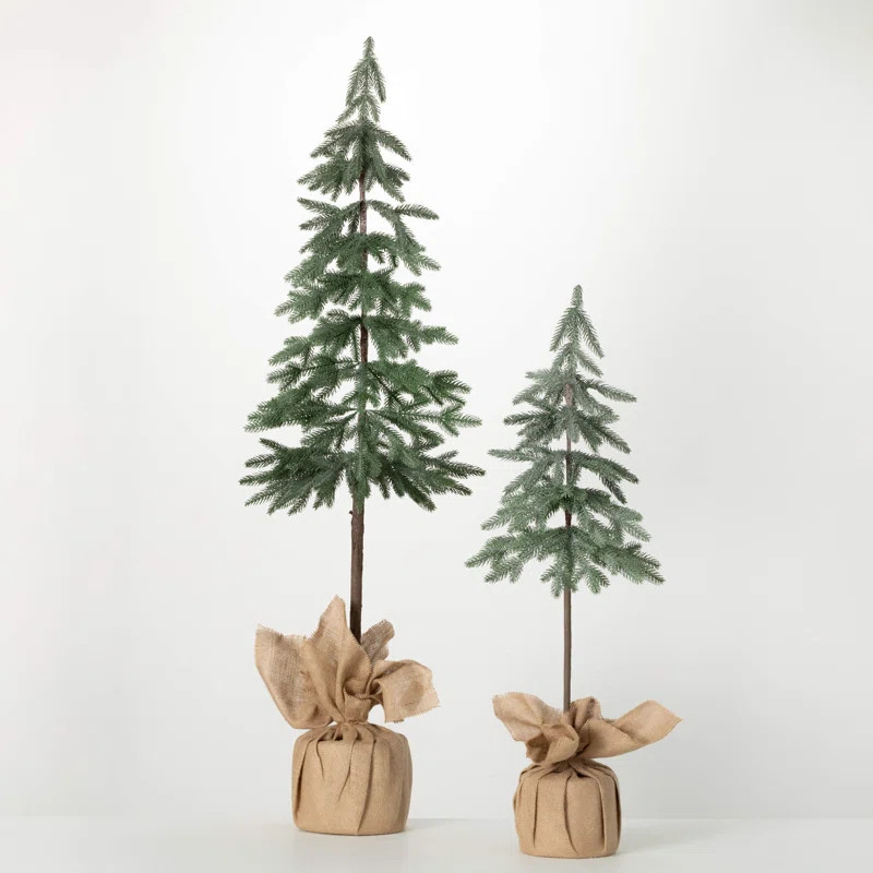 36" & 54" Artificial Christmas Flocked Pencil Pine Tree Set of 2 | Wayfair North America