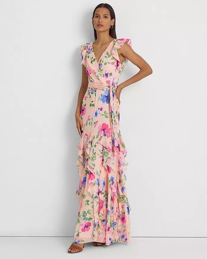 Floral Ruffled Trim Georgette Gown | Bloomingdale's (US)