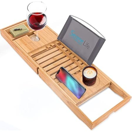 Homemaid Living Luxury Bamboo Bathtub Tray - Expandable Bathroom Tray with Reading Rack or Tablet Ho | Amazon (US)