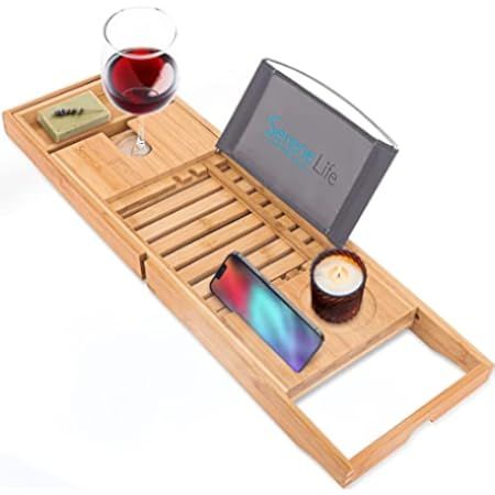 Homemaid Living Luxury Bamboo Bathtub Tray - Expandable Bathroom Tray with Reading Rack or Tablet Ho | Amazon (US)