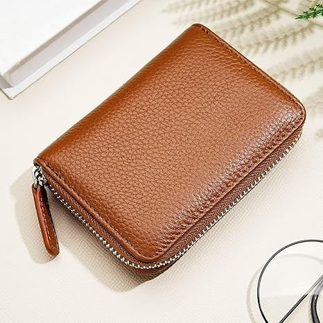 Genuine Leather Wallet,RFID Blocking Luxury Ladies Zipper Coin Purse For Women（brown） | Amazon (US)