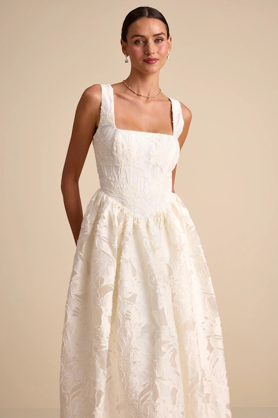 Corsen Ivory Floral Jacquard Corset A-Line Maxi Dress | Lulus