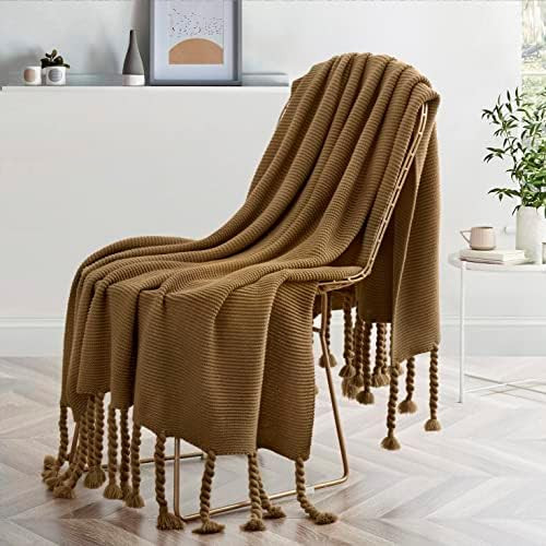Aormenzy Brown Throw Blanket with Tassels, Knitted Throw Blanket for Couch Bed Sofa, 50" x 60" | Amazon (US)