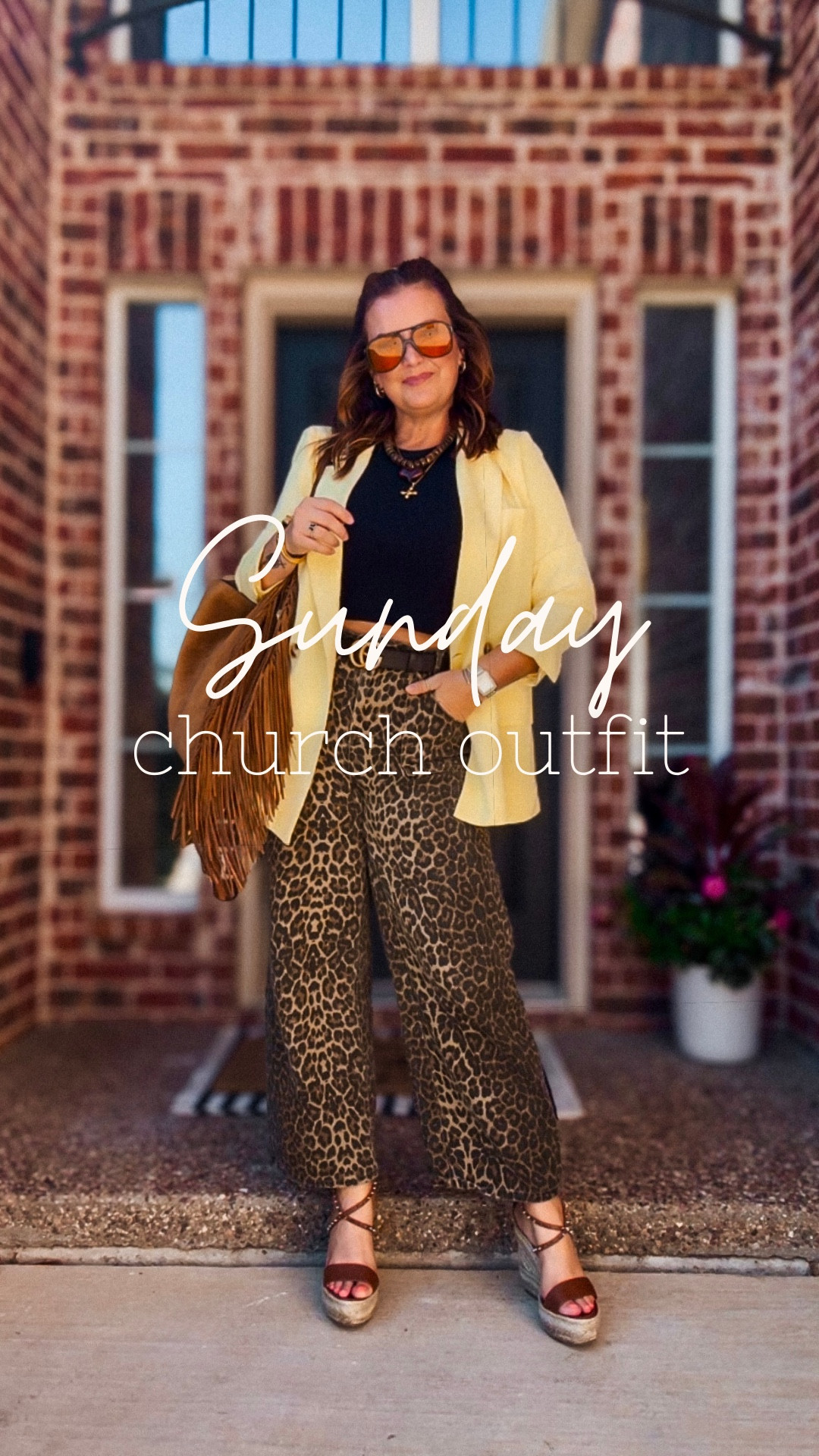 This week’s church outfit 💛🤎🖤 VICI leopard pants + blazer ftw. Loving this fun combo! 

#LTKootd #LTKOver40