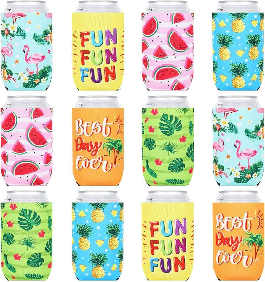 Whaline 12Pcs Summer Hawaiian Can Sleeves Reusable Cooler & Insulated Can Sleeves Beer Can Cooler... | Amazon (US)