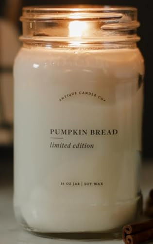 Antique Candle Co.® 16 Ounce Soy Wax Candle, 80 Hour Burn Time, Cotton Wick, Mason Jar Candle (Pumpkin Bread) | Amazon (US)