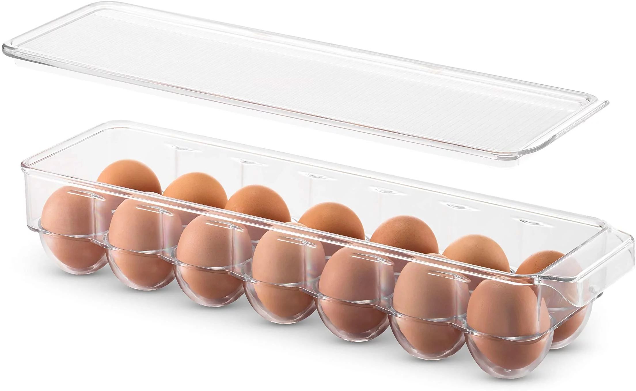 Plastic Egg Holders Stackable Refrigerator Organizer Bins - Egg Tray Holder with Lid & Handles - ... | Walmart (US)