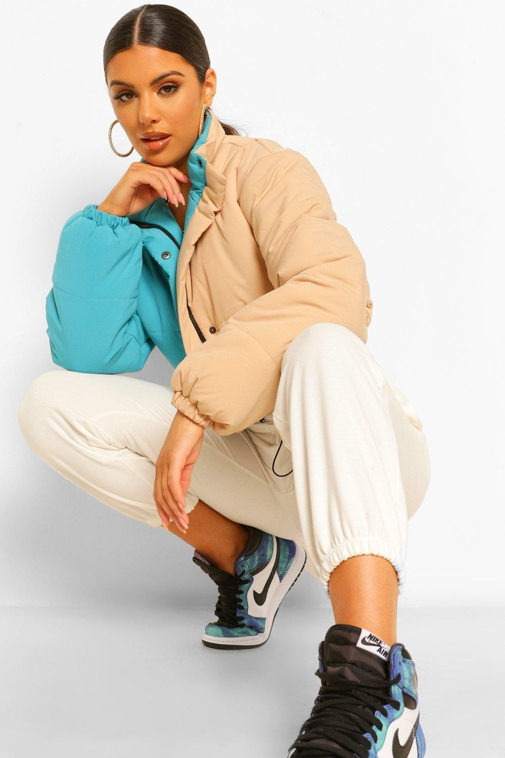 Colourblock Crop Puffer Jacket | Boohoo.com (UK & IE)