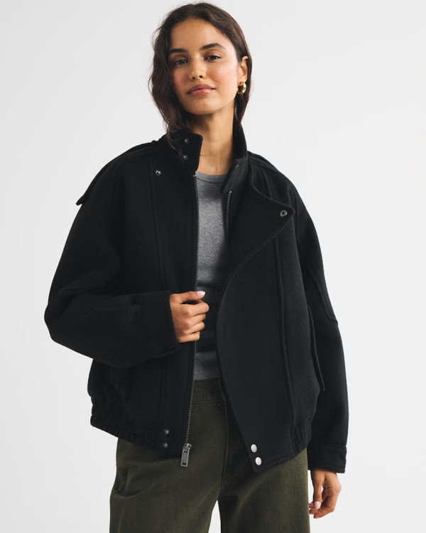 A&F West Village Wool-Blend Bomber Jacket | Abercrombie & Fitch (US)