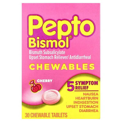 Pepto Bismol, Chewables, Cherry, 30 Chewable Tablets (131 mg per Tablet) | iHerb