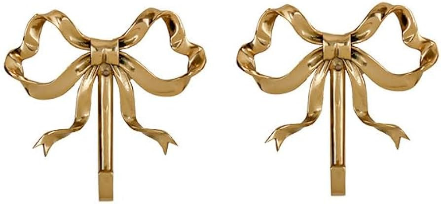 Bow Wall Hooks Brass (2 Pcs) Christmas Wall Decor Gold Hooks Door Hanger Towel Multi-Purpose Hook... | Amazon (US)