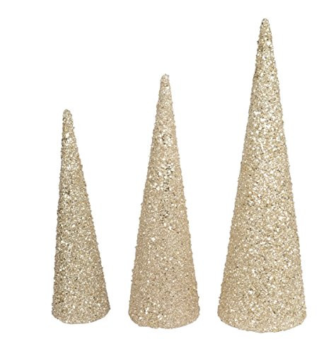 Set of 3 Champagne Gold Glitter Cone Trees 20, 16 and 14 inches high | Amazon (US)