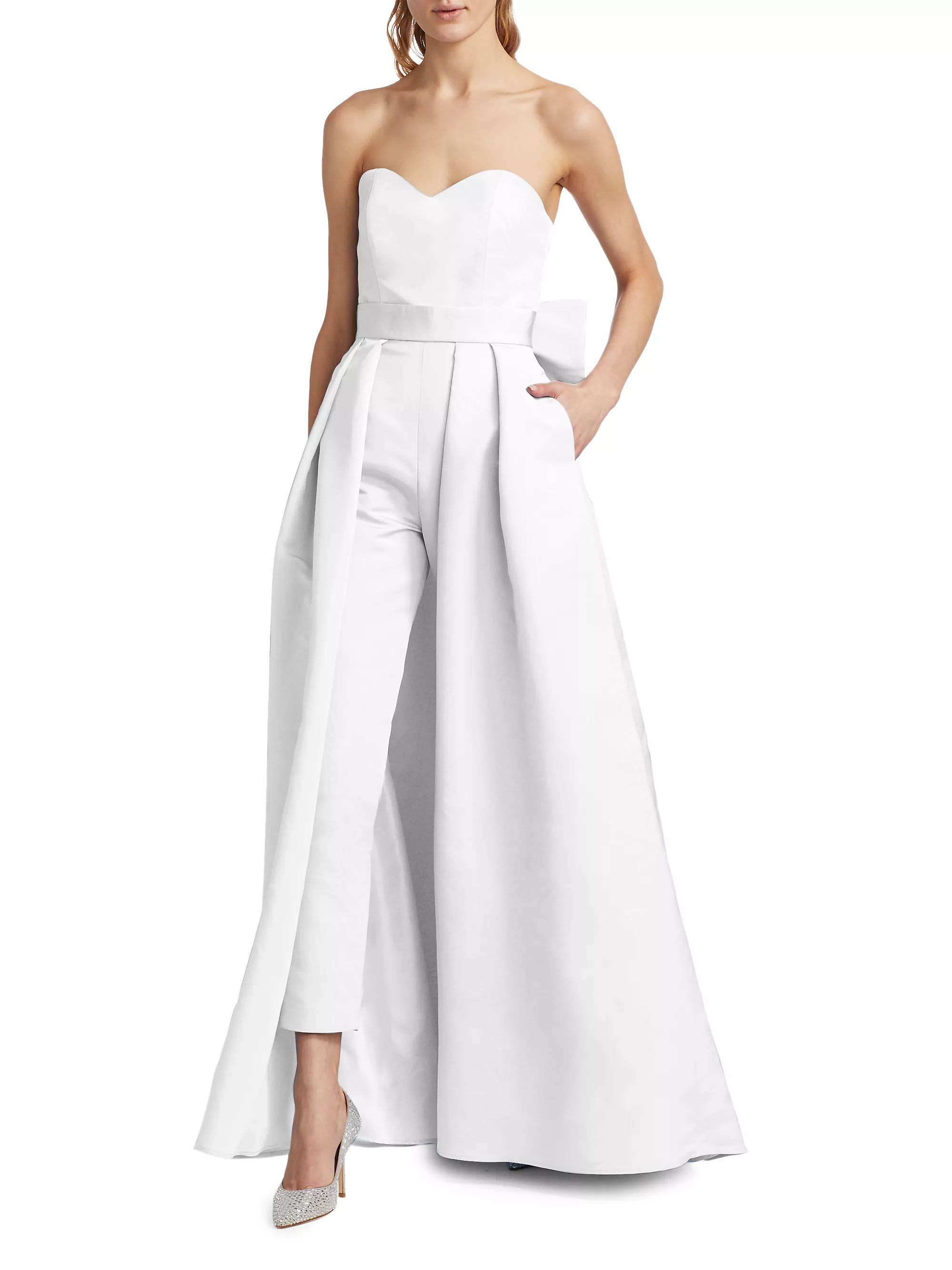 Convertible Bow-Embellished Silk Faille Jumpsuit | Saks Fifth Avenue